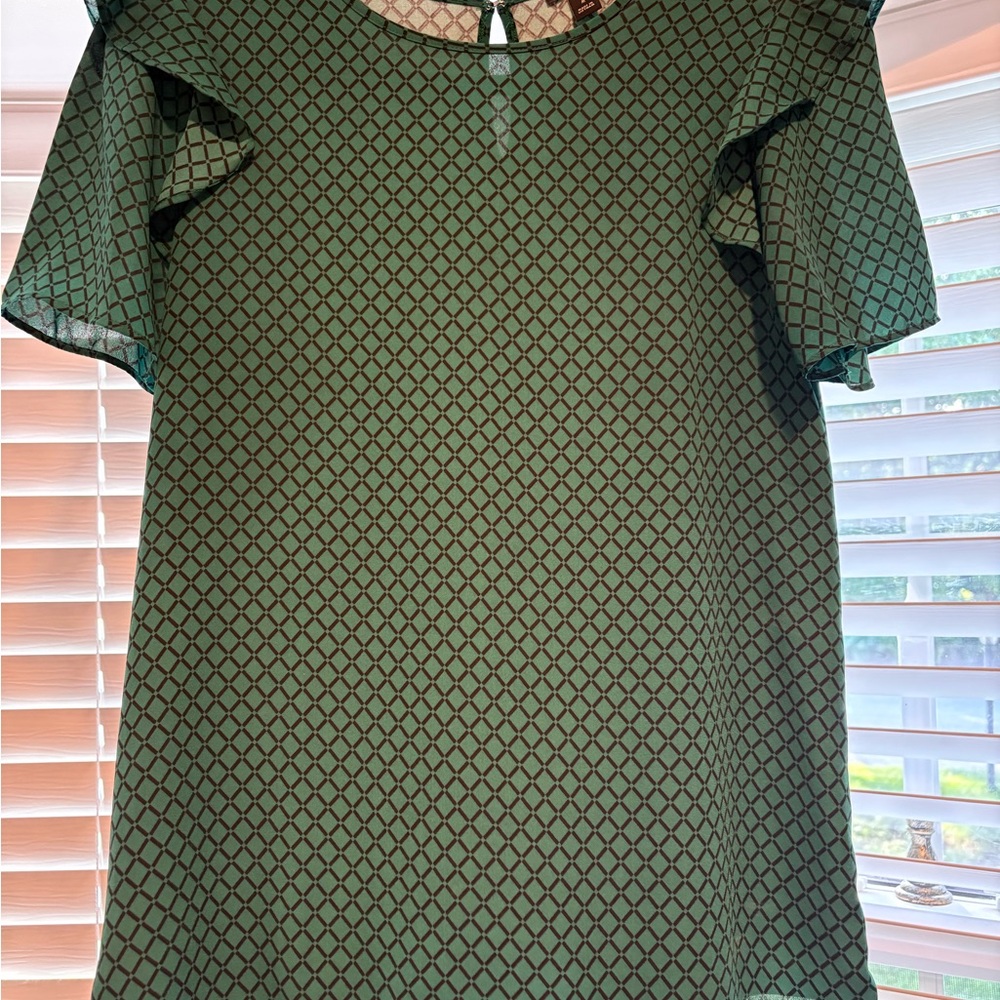 Ann Taylor Green and Blue Flutter Sleeve Blouse